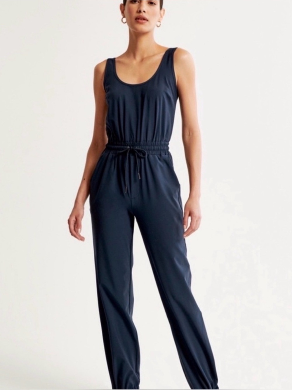 Abercrombie Sz Med-Tall Sleeveless Navy Drawstring Waist Jumpsuit
